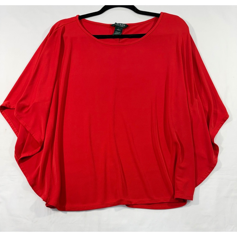 Lauren Ralph Lauren Red Dolman Butterfly Sleeve Blouse Top Large